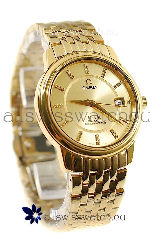 Omega Co-Axial Deville Japanese Gold Watch in Golden Dial