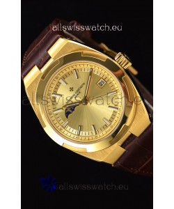 Vacheron Constantin Overseas MoonPhase Yellow Gold Swiss Watch in Brown Strap